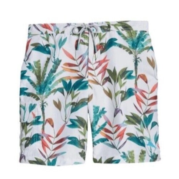 Tommy Bahama Lined Swim Trunks Men Size XL White/Green Baja Mauna Loa Palms - Picture 1 of 11
